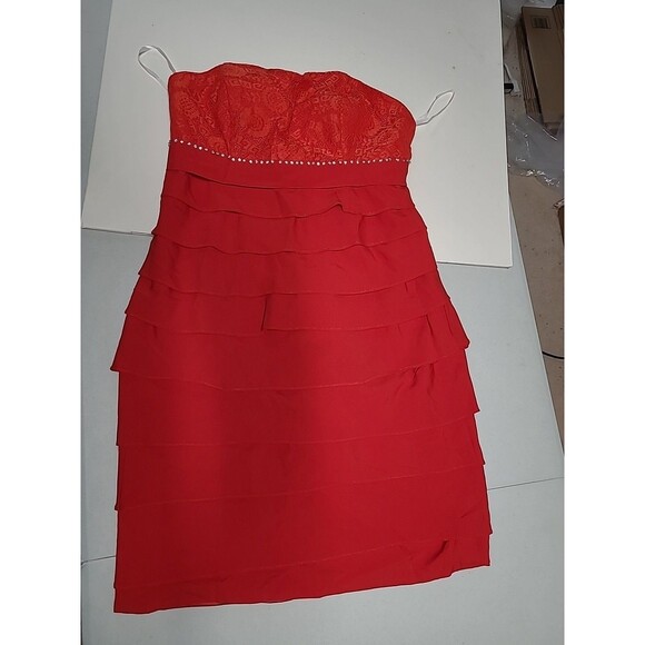 2 piece  Gorgeous Lace Detailed Formal Prom Wedding Dress Size 14 Red (E28) - Picture 4 of 12